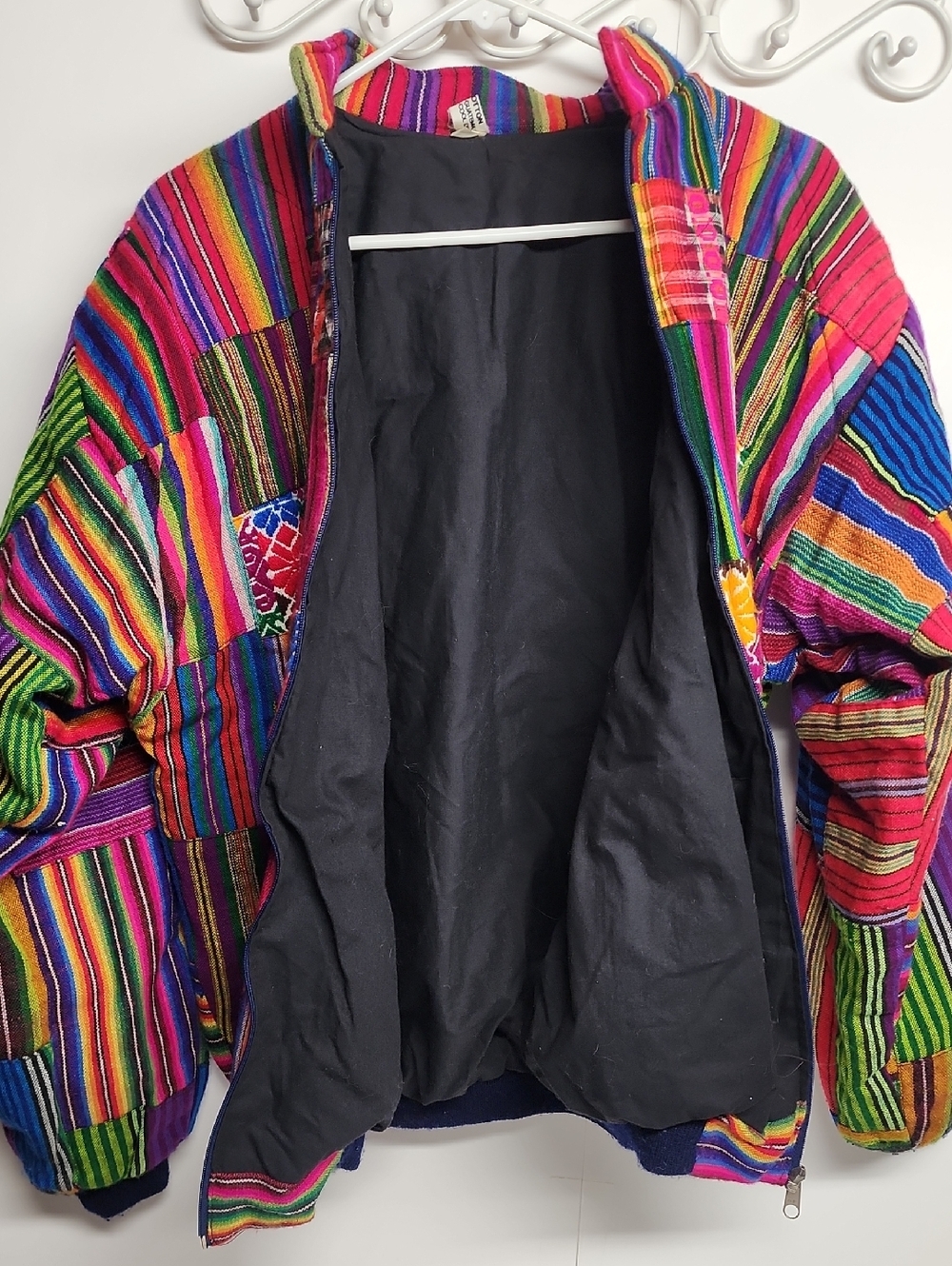 Made In Guatamala Colorful Striped Patchwork Artisan Bomber Jacket- Bright Multi - Picture 8 of 8